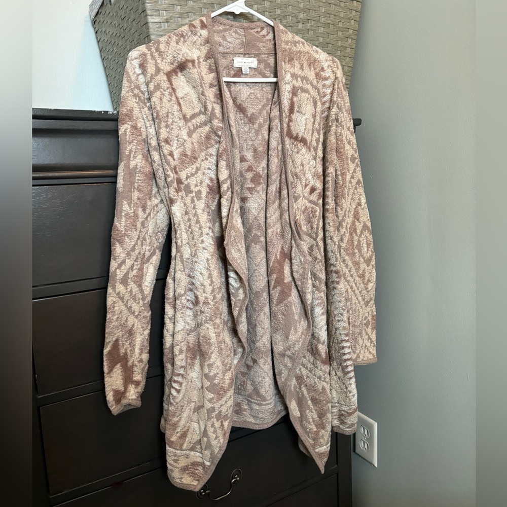 Lucky Brand open shawl cardigan LARGE boho cabin beige tan neutral